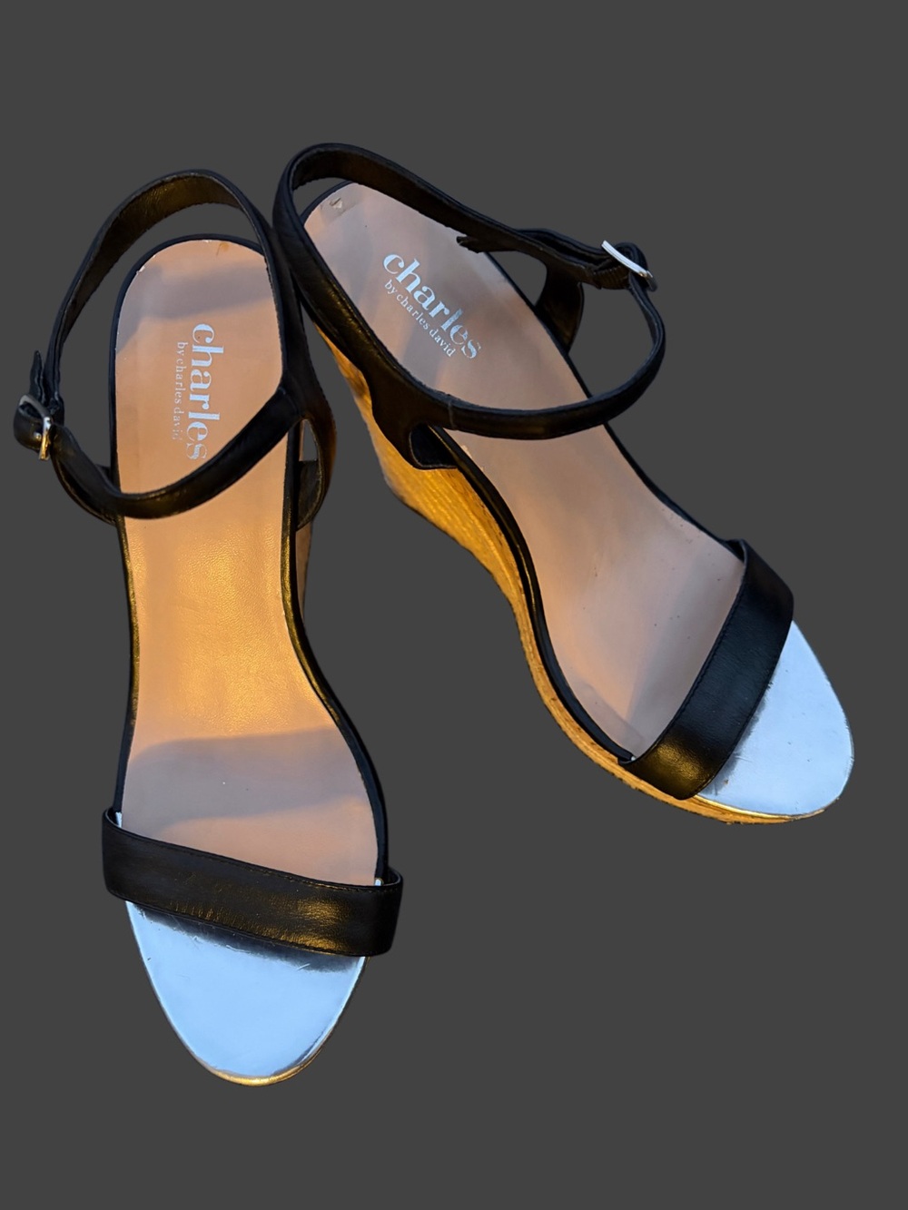 Charles by Charles David Black and Silver Wedge‎ Sandals